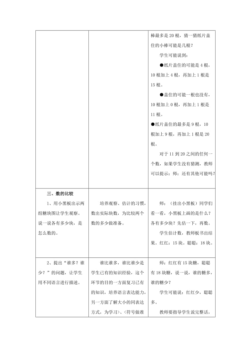 2019年一年级数学上册 第7单元《11～20各数的认识》（比较20以内数的大小）教案 （新版）冀教版.doc_第2页