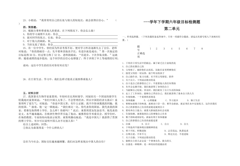 2019年六年级思想品德下册练习题全集.doc_第2页