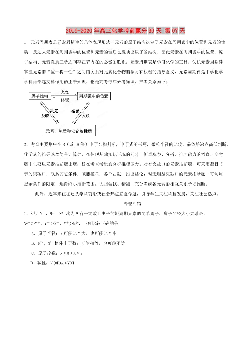 2019-2020年高三化学考前赢分30天 第07天.doc_第1页