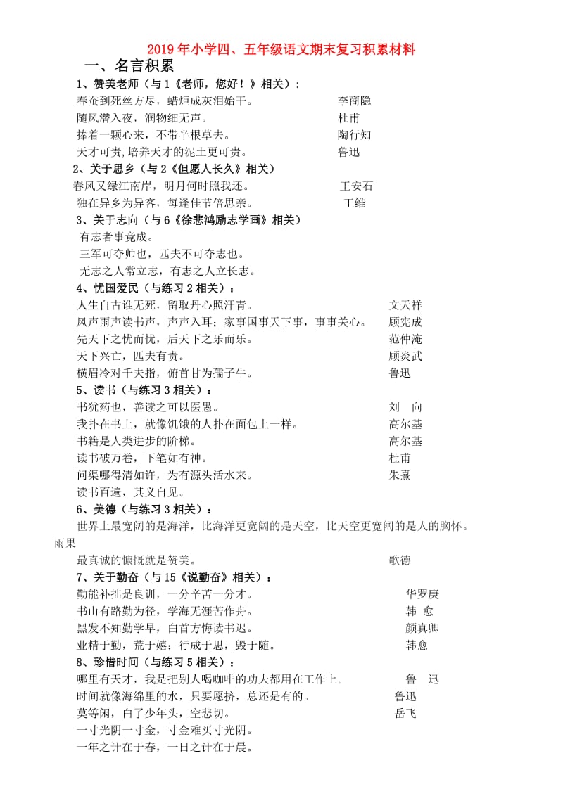 2019年小学四、五年级语文期末复习积累材料.doc_第1页