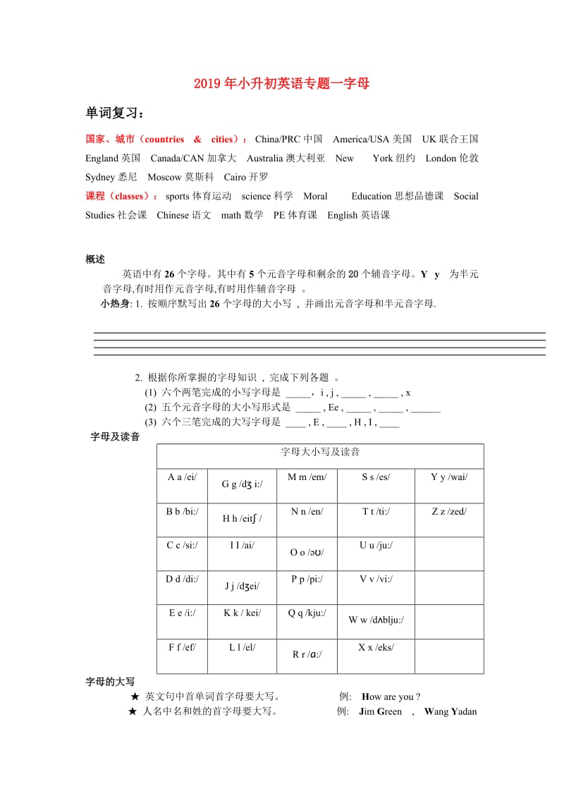 2019年小升初英语专题一字母.doc_第1页