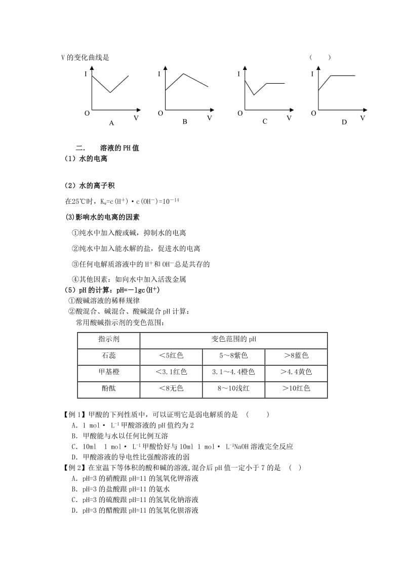 2019-2020年高三化学暑假辅导资料 第四讲+弱电解质的电离平衡和溶液PH值.doc_第2页