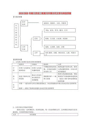 2019-2020年高三歷史二輪復習中國古代文學與科技學案.doc