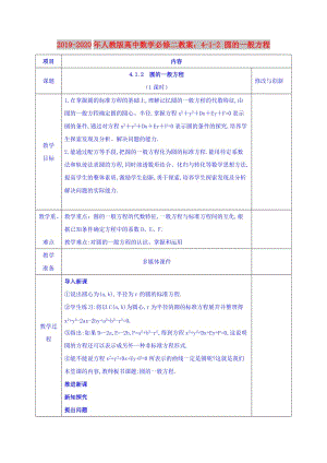 2019-2020年人教版高中數(shù)學必修二教案：4-1-2 圓的一般方程.doc