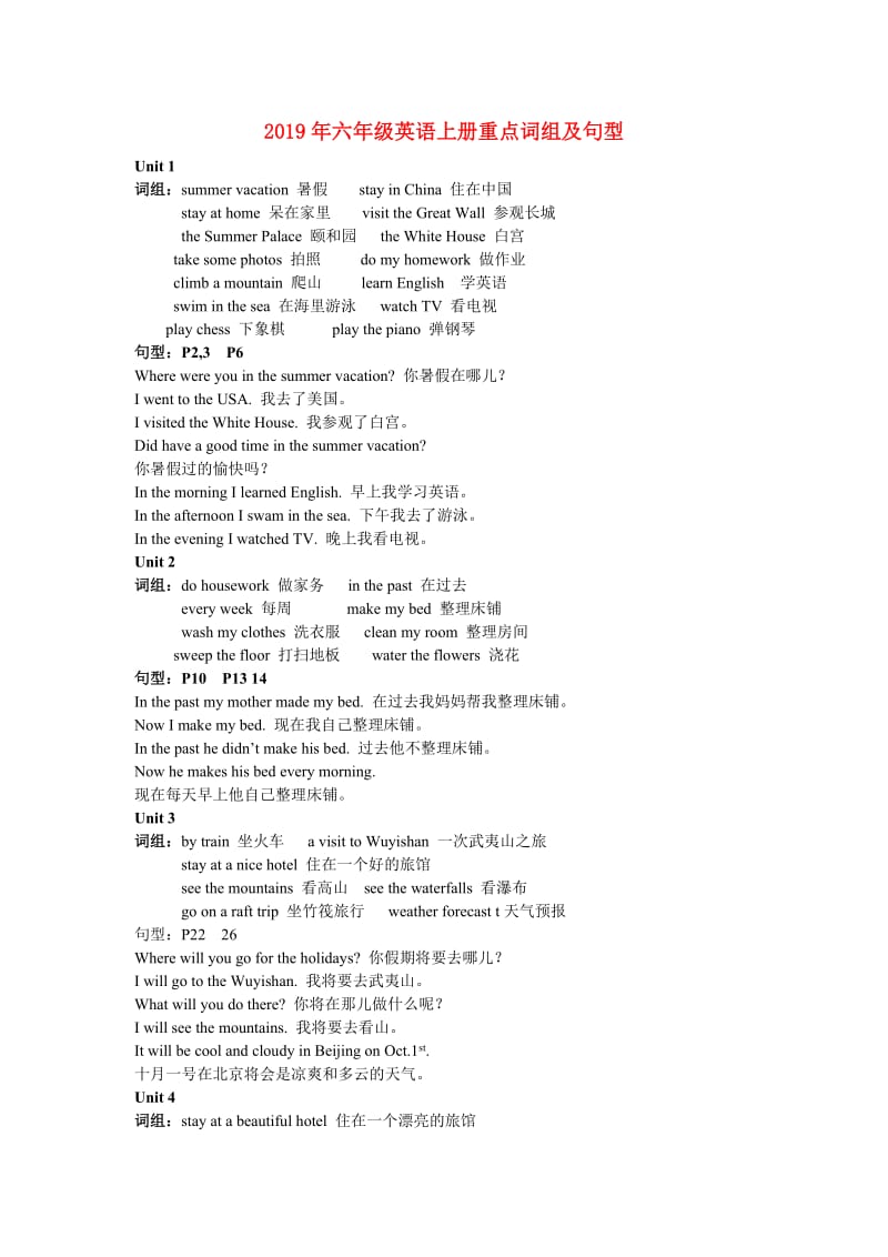 2019年六年级英语上册重点词组及句型.doc_第1页