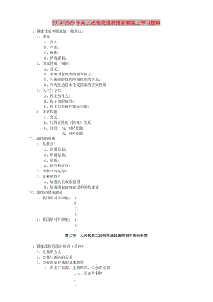 2019-2020年高三政治我國(guó)的國(guó)家制度上學(xué)習(xí)提綱.doc