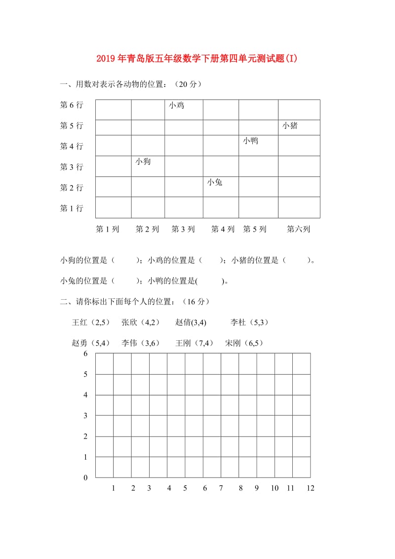 2019年青岛版五年级数学下册第四单元测试题(I).doc_第1页