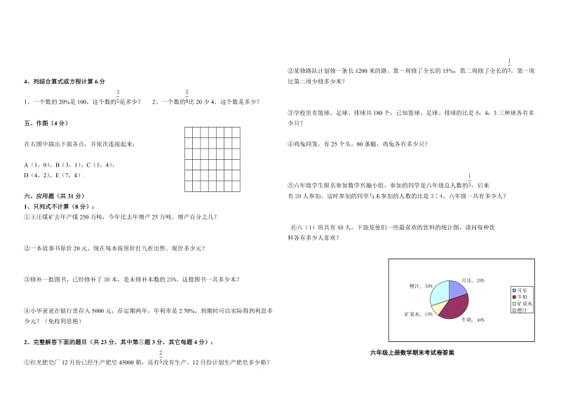 2019六年级上册数学期末考试卷及答案.doc_第2页