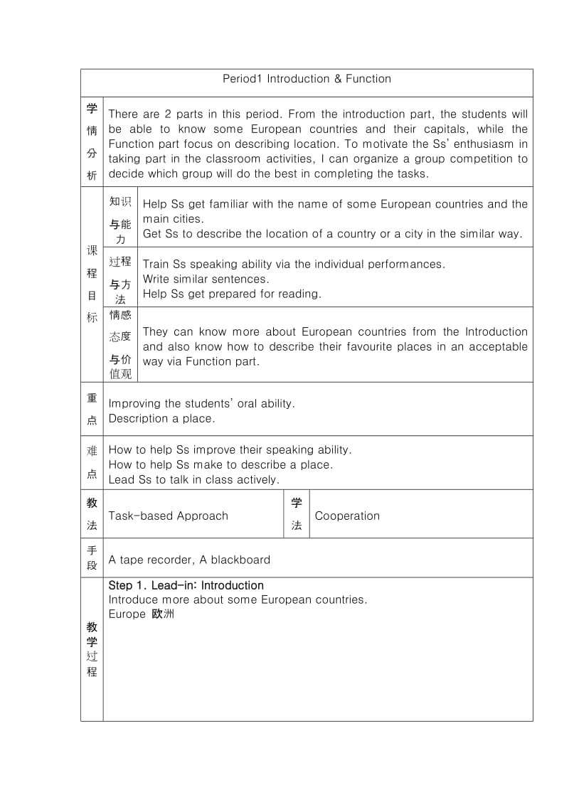 2019-2020年外研版高中英语必修3《Module 1 Europe》(Period 1)word教案.doc_第3页