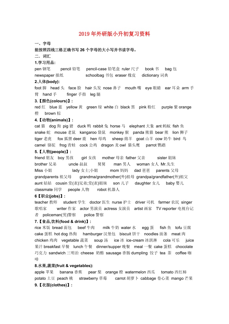 2019年外研版小升初复习资料.doc_第1页