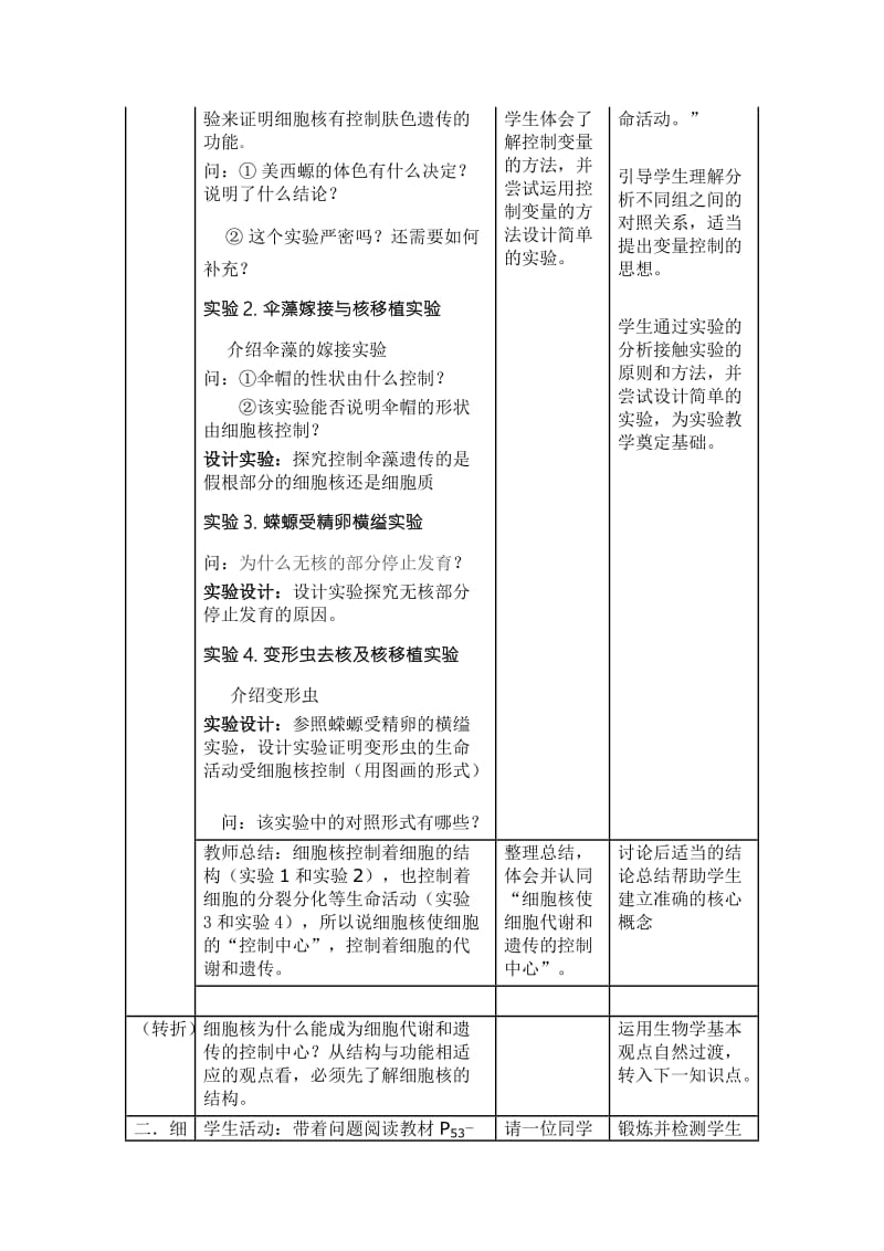 2019-2020年人教版高中生物必修一教案3-3 细胞核——系统的控制中心.doc_第2页