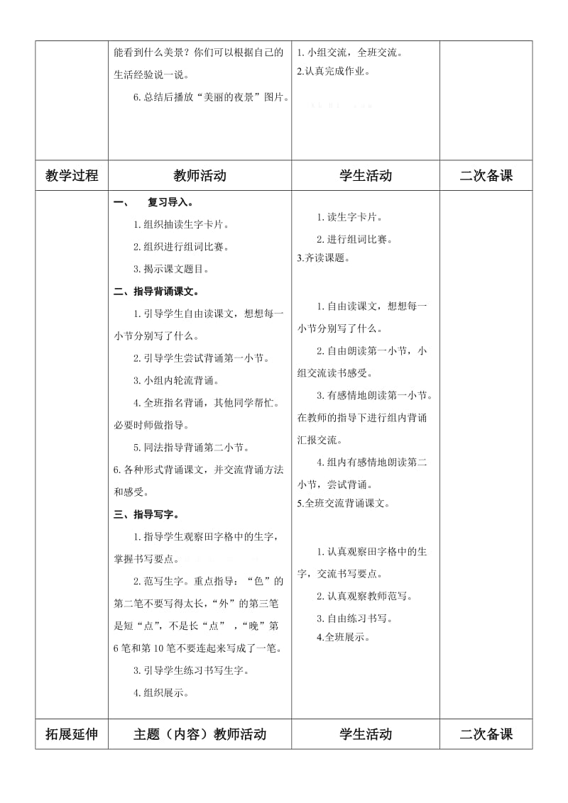 2019年一年级语文下册9夜色集体备课教案.doc_第3页