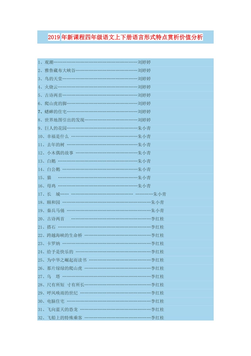 2019年新课程四年级语文上下册语言形式特点赏析价值分析.doc_第1页