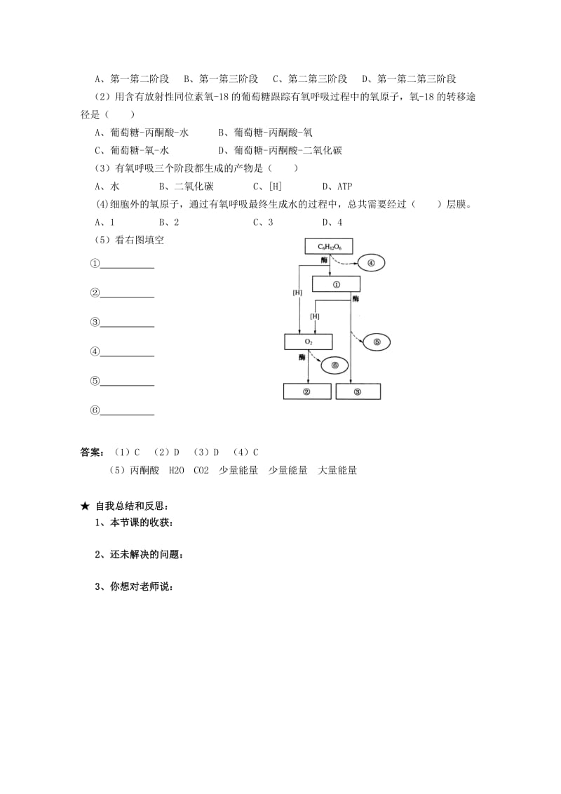 2019-2020年高一生物 第三章第七节《细胞呼吸（第1课时）》学案.doc_第2页