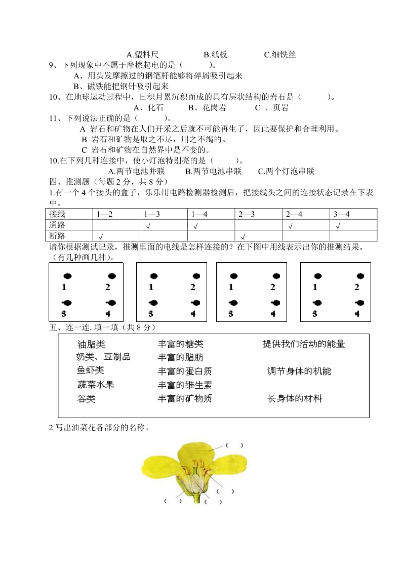 2019年小学四年级下册科学期末试题.doc_第2页