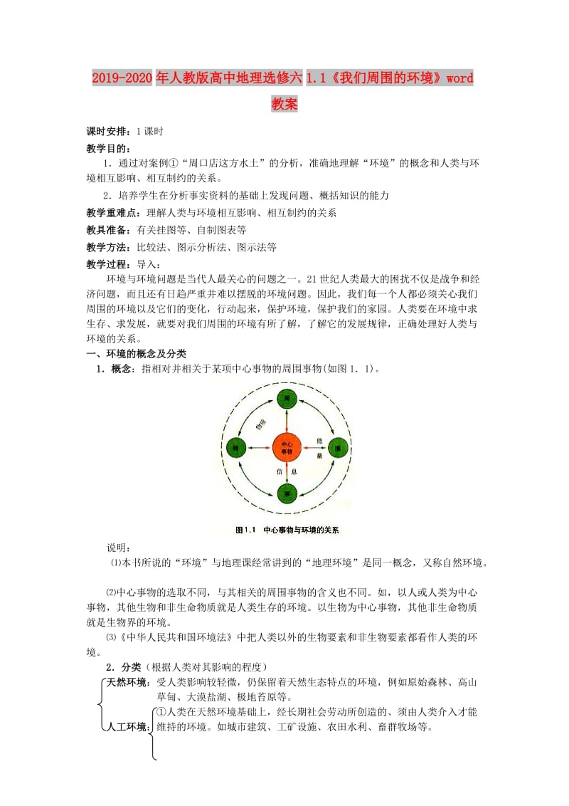 2019-2020年人教版高中地理选修六1.1《我们周围的环境》word教案.doc_第1页