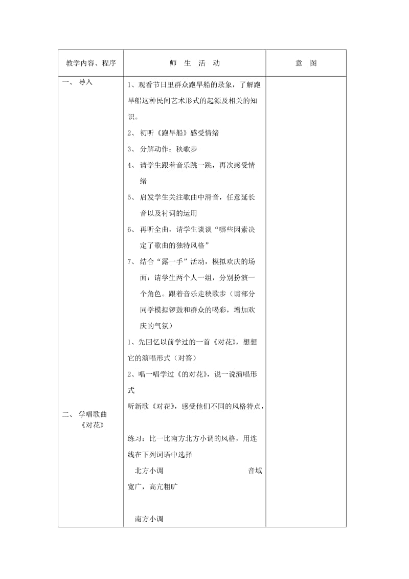 2019年六年级音乐上册 跑旱船表演教案 苏少版.doc_第2页