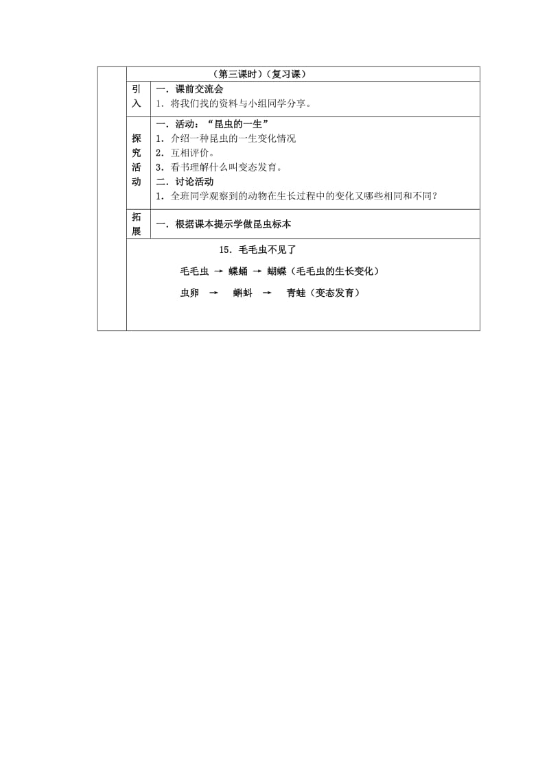 2019年四年级科学下册 第4单元 15《毛毛虫不见了》教案 翼教版.doc_第2页