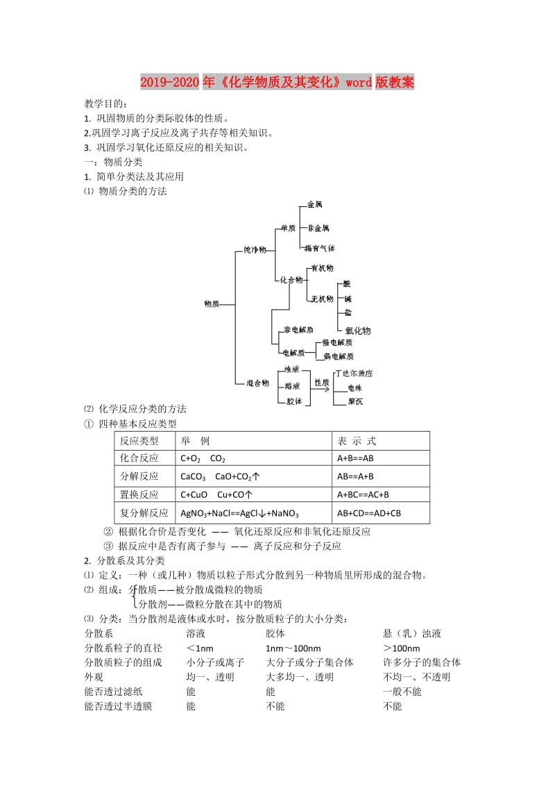 2019-2020年《化学物质及其变化》word版教案.doc_第1页