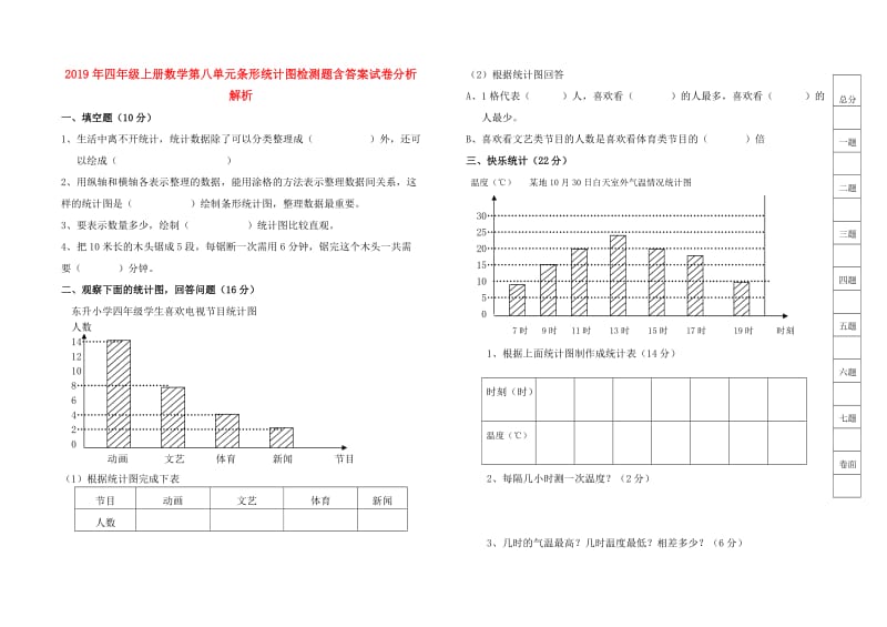 2019年四年级上册数学第八单元条形统计图检测题含答案试卷分析解析.doc_第1页