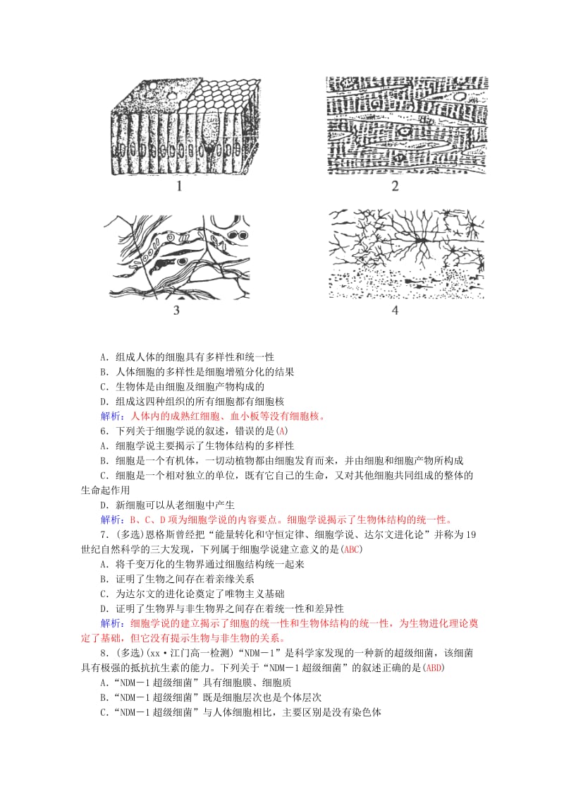 2019-2020年高一生物知能提升训练：1.2《细胞的多样性和统一性》（新人教版必修1） Word版含解析.doc_第2页