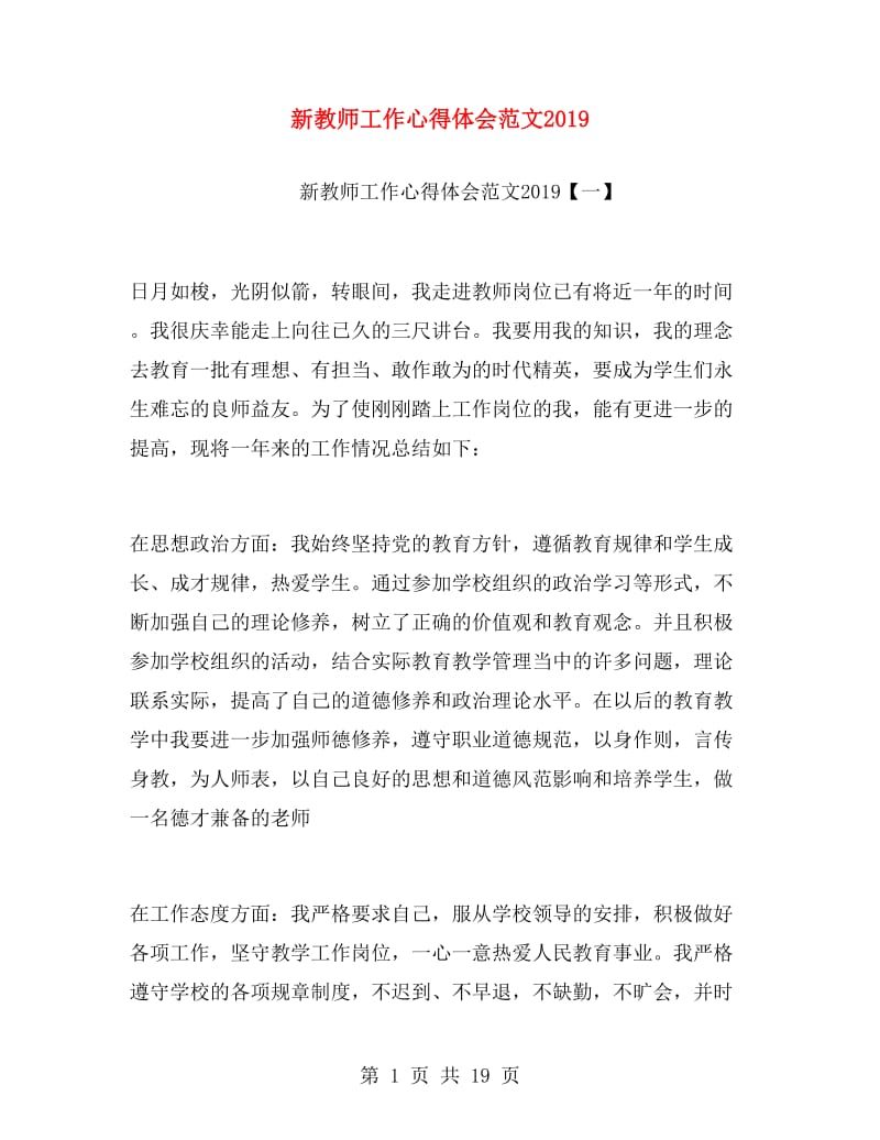 新教师工作心得体会范文2019.doc_第1页