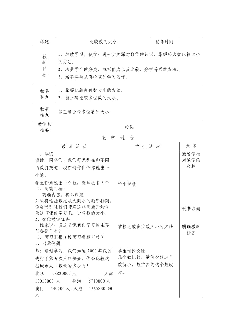 2019-2020年北师大版数学第七册《国土面积比较数的大小》表格教案.doc_第2页