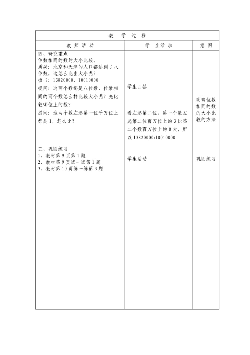 2019-2020年北师大版数学第七册《国土面积比较数的大小》表格教案.doc_第3页