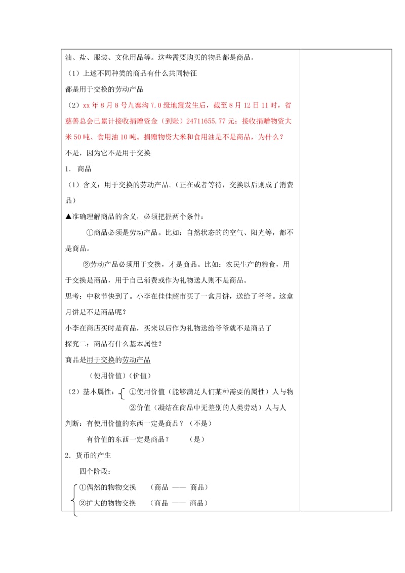 2019-2020年人教版高一政治必修一 1-1揭开货币的神秘面纱 教案.doc_第2页