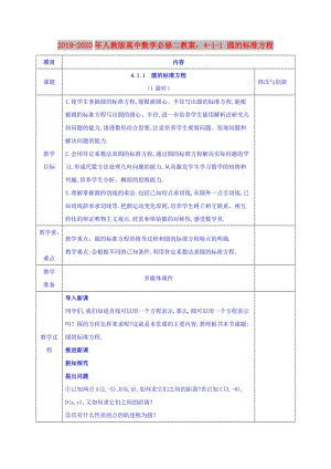 2019-2020年人教版高中數(shù)學(xué)必修二教案：4-1-1 圓的標(biāo)準(zhǔn)方程.doc