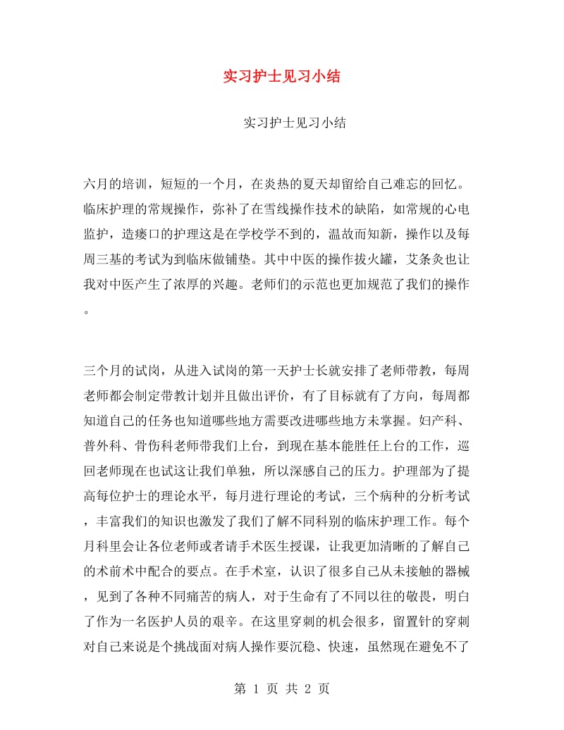 实习护士见习小结.doc_第1页