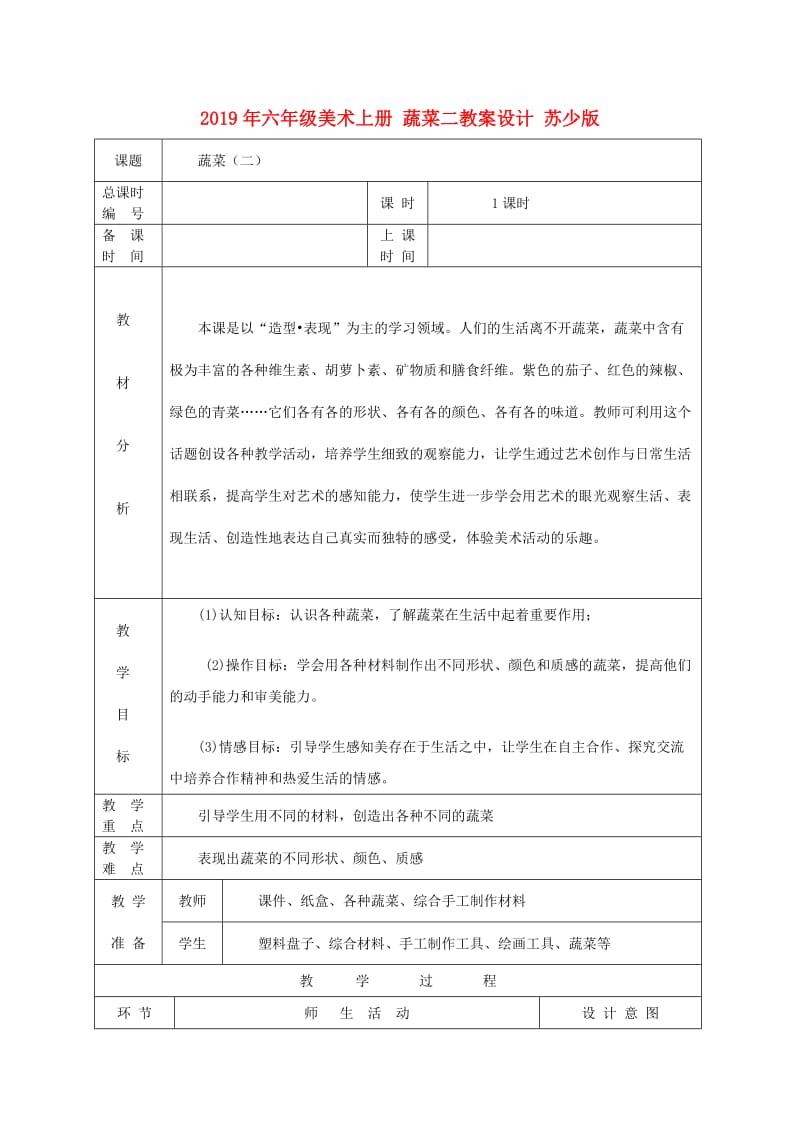 2019年六年级美术上册 蔬菜二教案设计 苏少版.doc_第1页