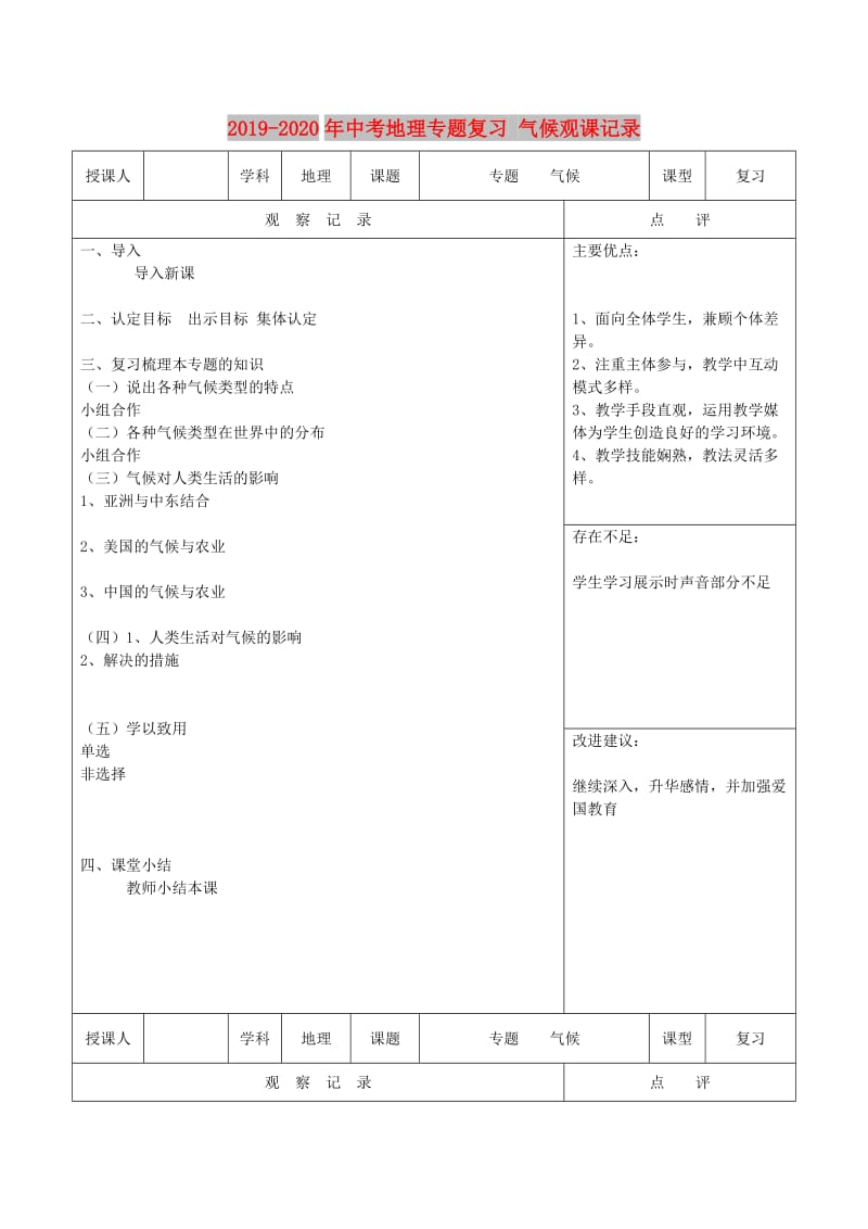 2019-2020年中考地理专题复习 气候观课记录.doc_第1页