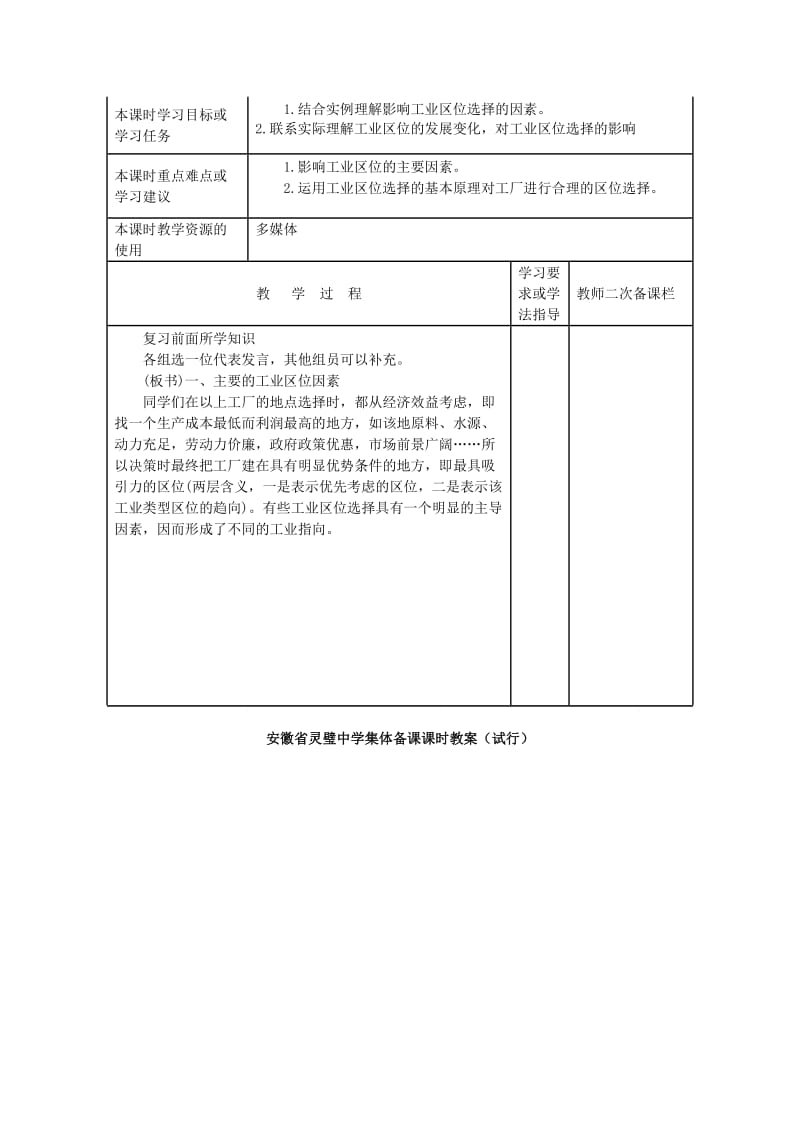 2019-2020年高一地理 工业地域的形成导学案.doc_第1页