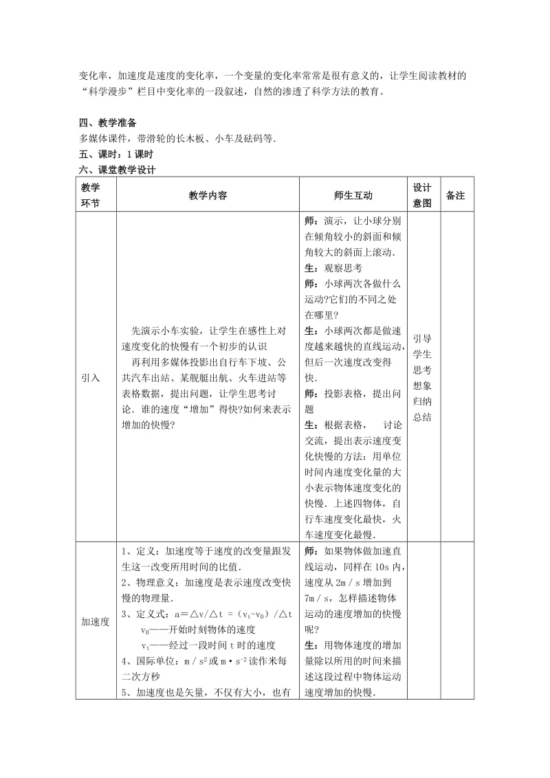 2019-2020年高一物理 2.5速度改变快慢的描述-加速度教案.doc_第2页