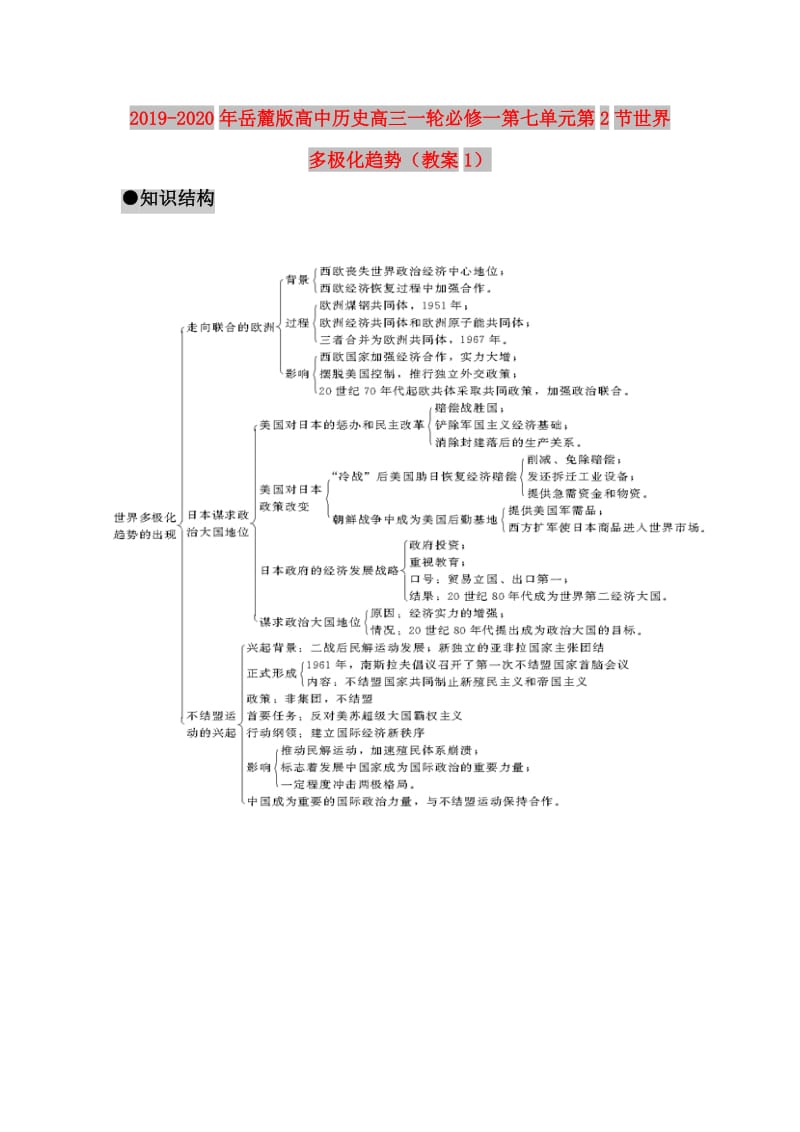 2019-2020年岳麓版高中历史高三一轮必修一第七单元第2节世界多极化趋势（教案1）.doc_第1页