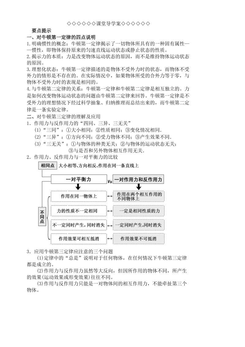 2019-2020年高三物理一轮复习 第三章 牛顿运动定律（第1课时）牛顿第一定律牛顿第三定律导学案（必修1）.doc_第2页