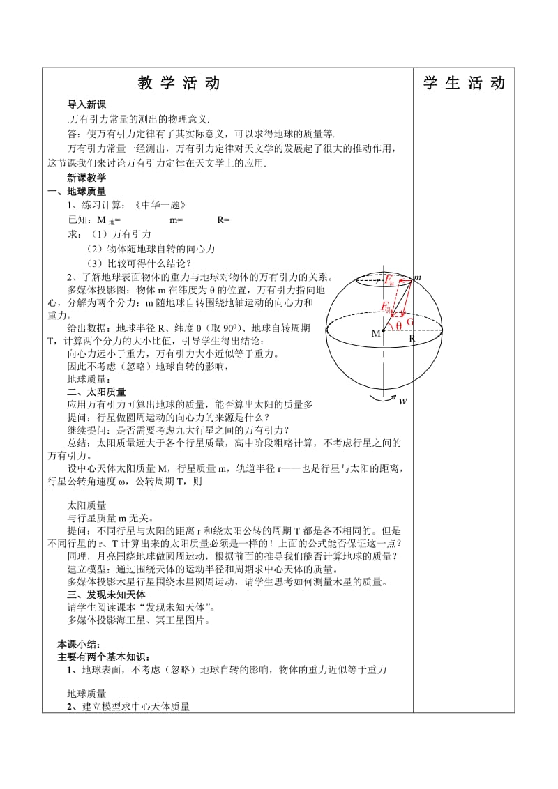 2019-2020年人教版必修二6.4《万有引力理论的成就》WORD教案7.doc_第2页