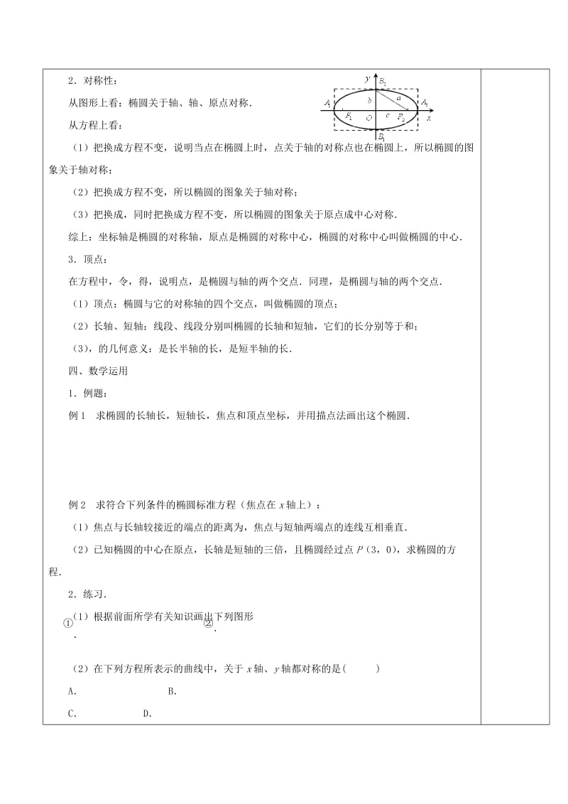 2019-2020年苏教版选修2-1高中数学2.2.2《椭圆的几何性质》word教案1.doc_第2页