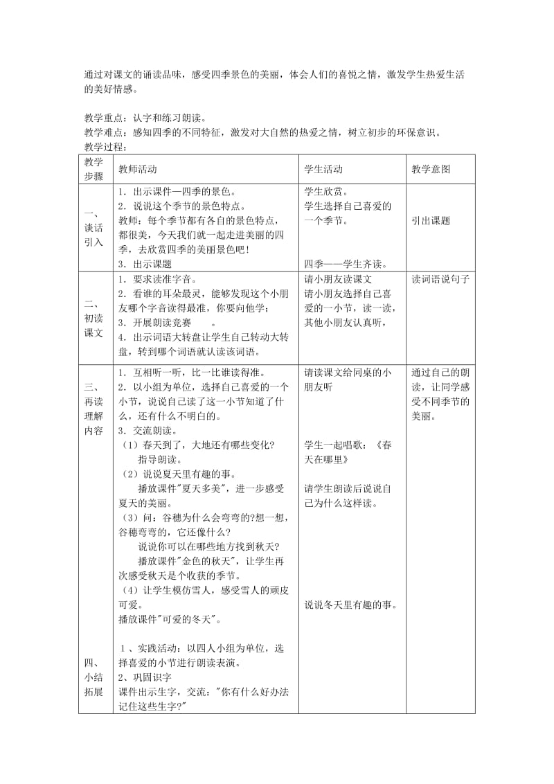 2019年(秋)一年级语文上册《四季歌》教学设计 沪教版 .doc_第2页