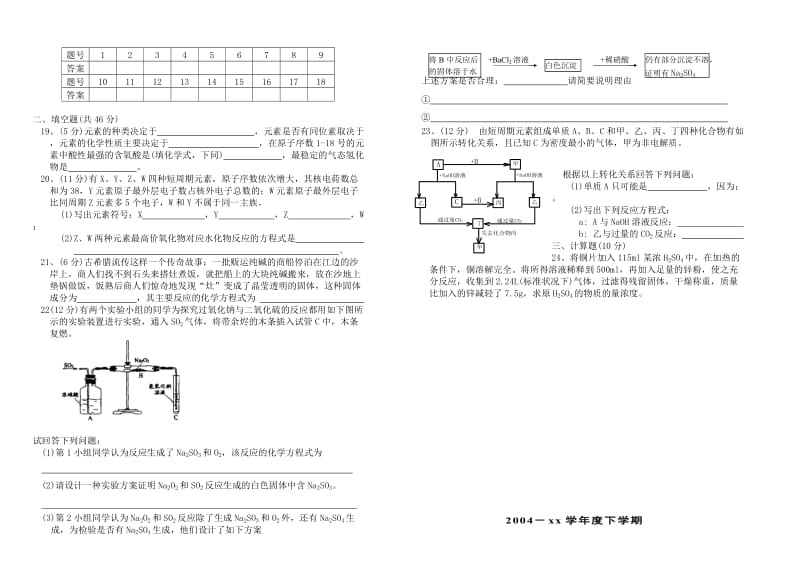 2019-2020年高一化学第一学期期末测试题.doc_第2页