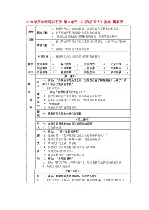 2019年四年級(jí)科學(xué)下冊(cè) 第4單元 16《我在長(zhǎng)大》教案 翼教版.doc