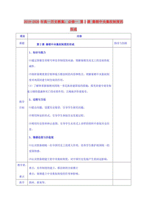 2019-2020年高一歷史教案：必修一 第2課 秦朝中央集權(quán)制度的形成.doc