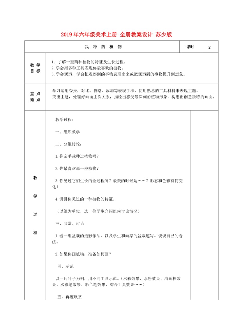 2019年六年级美术上册 全册教案设计 苏少版.doc_第1页