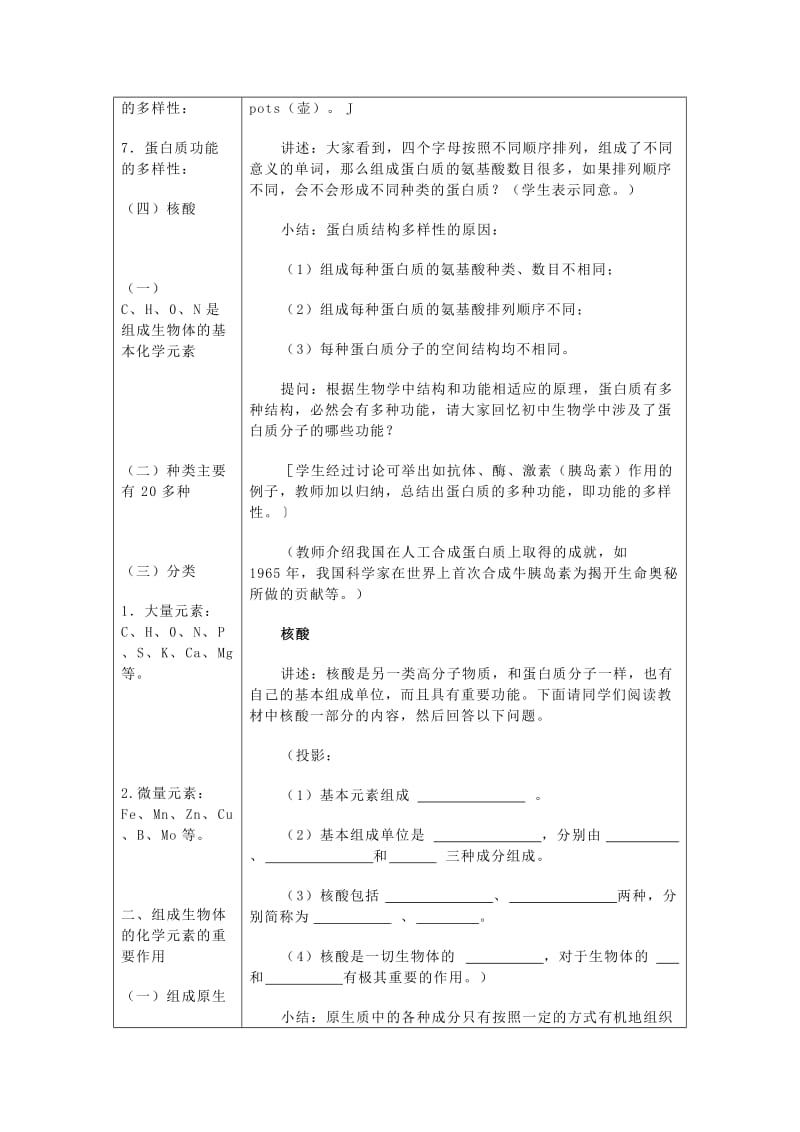 2019-2020年高一生物《组成生物体的化合物》教学设计之四.doc_第3页