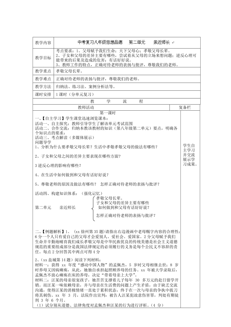 2019-2020年中考政治《亲近师长》复习教案 新人教版.doc_第2页