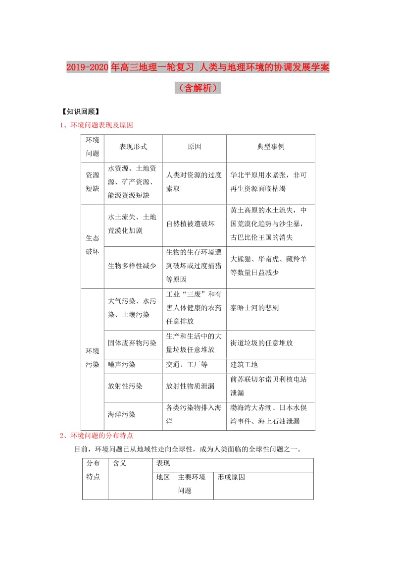 2019-2020年高三地理一轮复习 人类与地理环境的协调发展学案（含解析）.doc_第1页