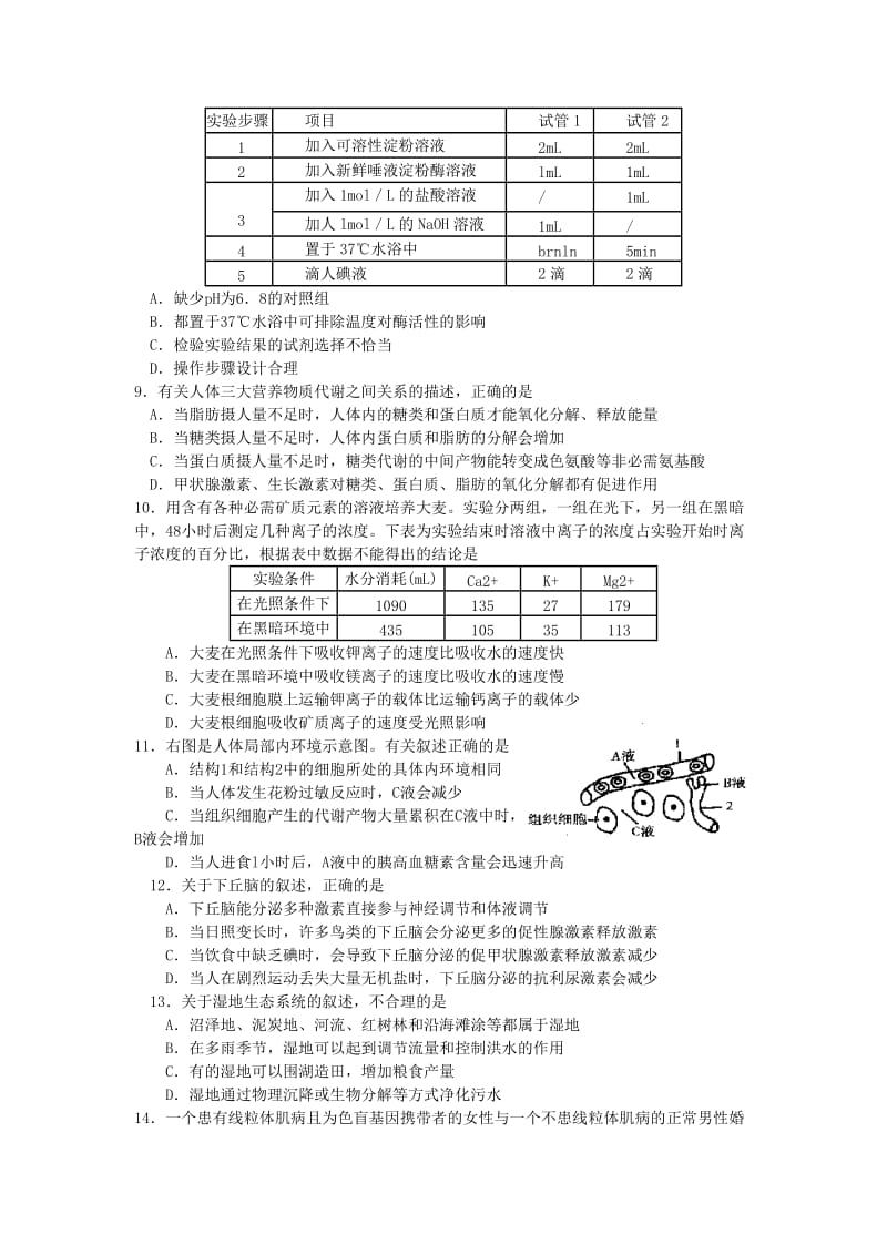 2019-2020年高三教学情况调查(二)生物.doc_第2页