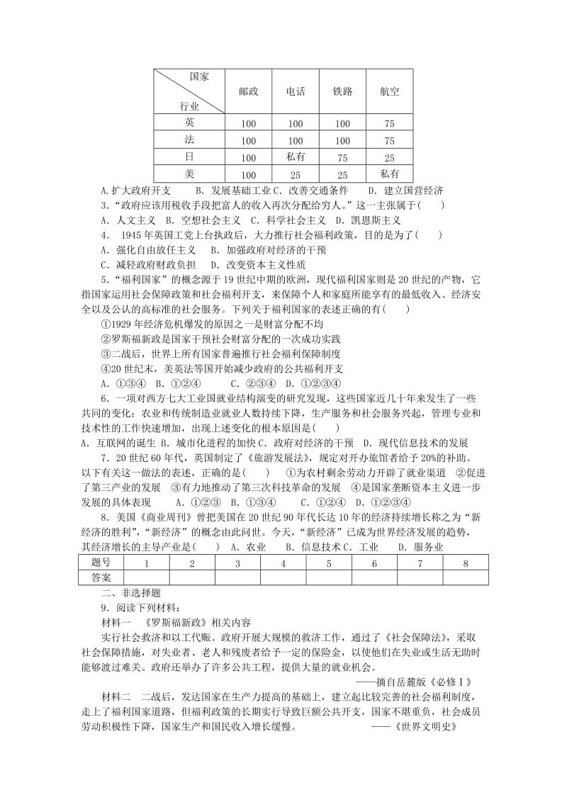 2019-2020年高三历史一轮复习 战后资本主义的新变化学案.doc_第3页