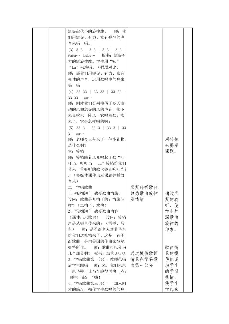 2019年五年级音乐下册第五单元《铃儿响叮当》唱歌教案(表格式).doc_第2页